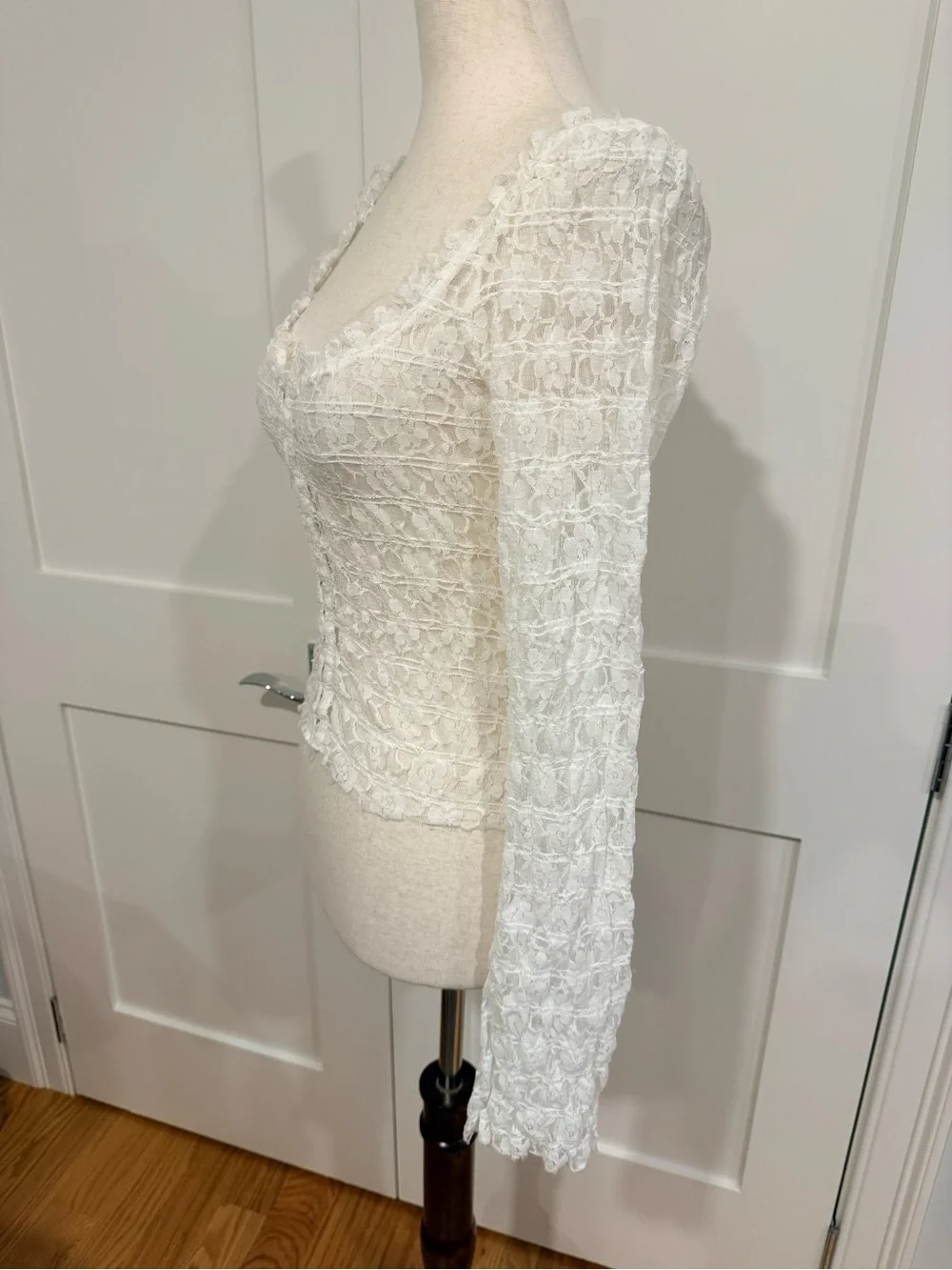 Free People Madison White Sheer Lace Cropped Cardigan